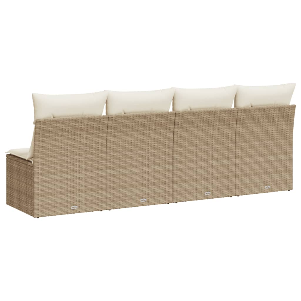 Garden Sofa with Cushions 4-Seater Beige Poly Rattan