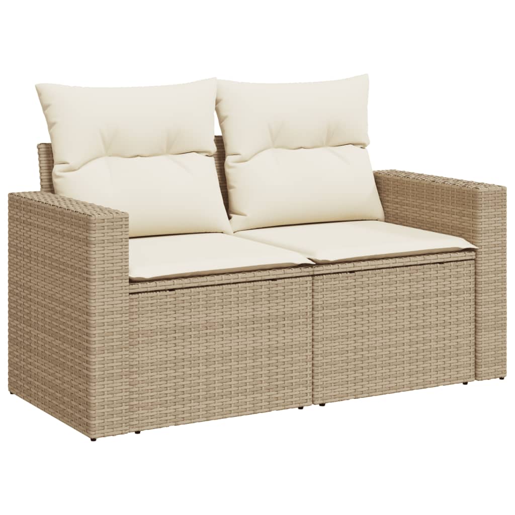 Garden Sofa with Cushions 2-Seater Beige Poly Rattan