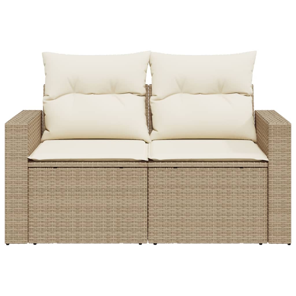 Garden Sofa with Cushions 2-Seater Beige Poly Rattan