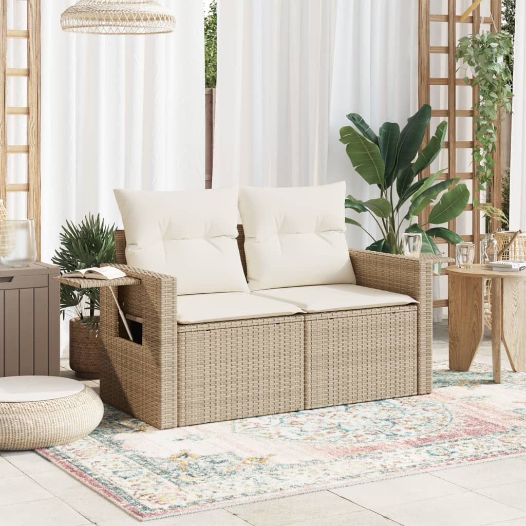 Garden Sofa with Cushions 2-Seater Beige Poly Rattan