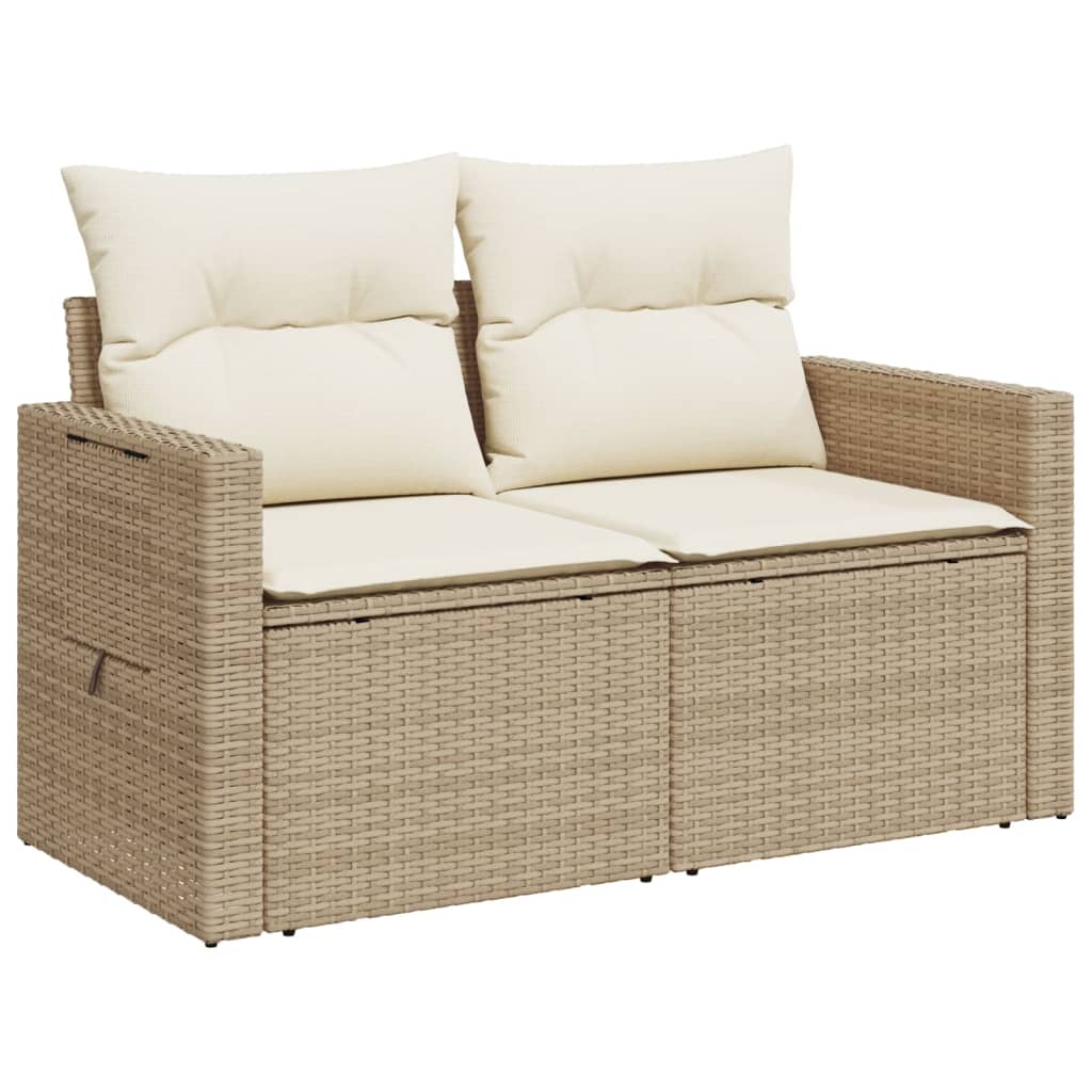 Garden Sofa with Cushions 2-Seater Beige Poly Rattan