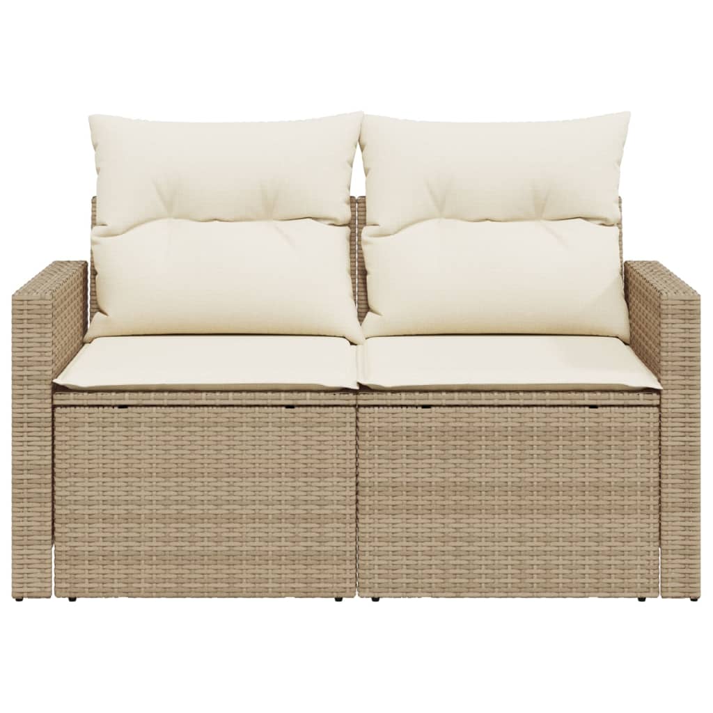 Garden Sofa with Cushions 2-Seater Beige Poly Rattan