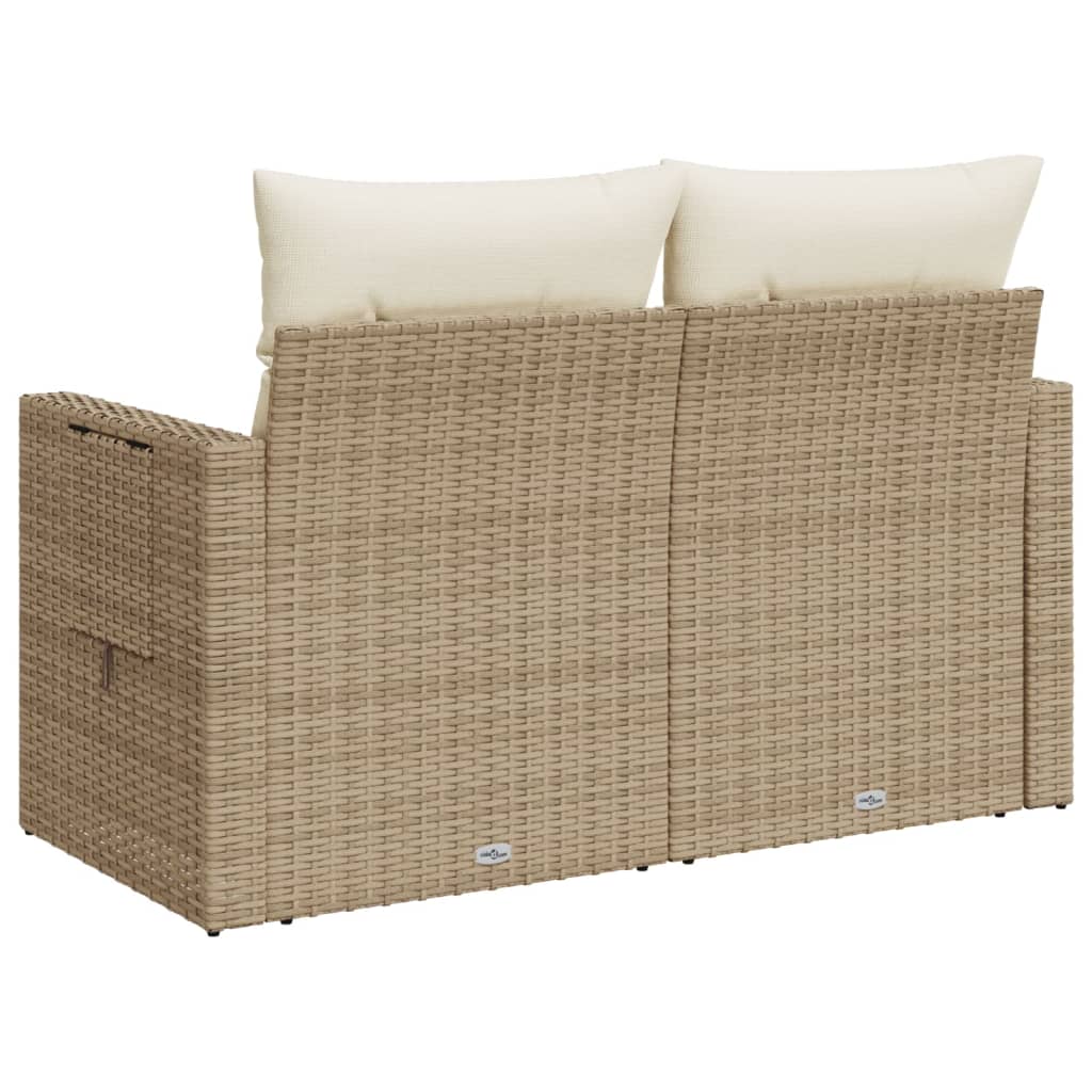 Garden Sofa with Cushions 2-Seater Beige Poly Rattan