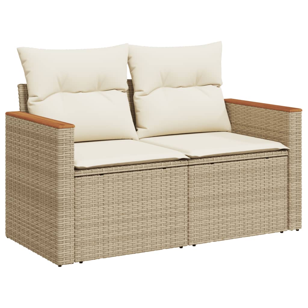 Garden Sofa with Cushions 2-Seater Beige Poly Rattan
