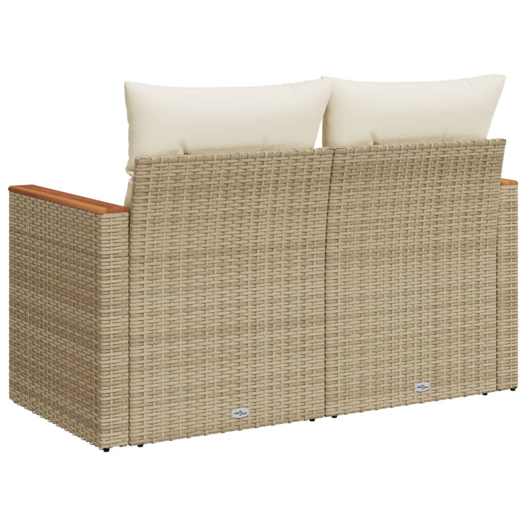 Garden Sofa with Cushions 2-Seater Beige Poly Rattan