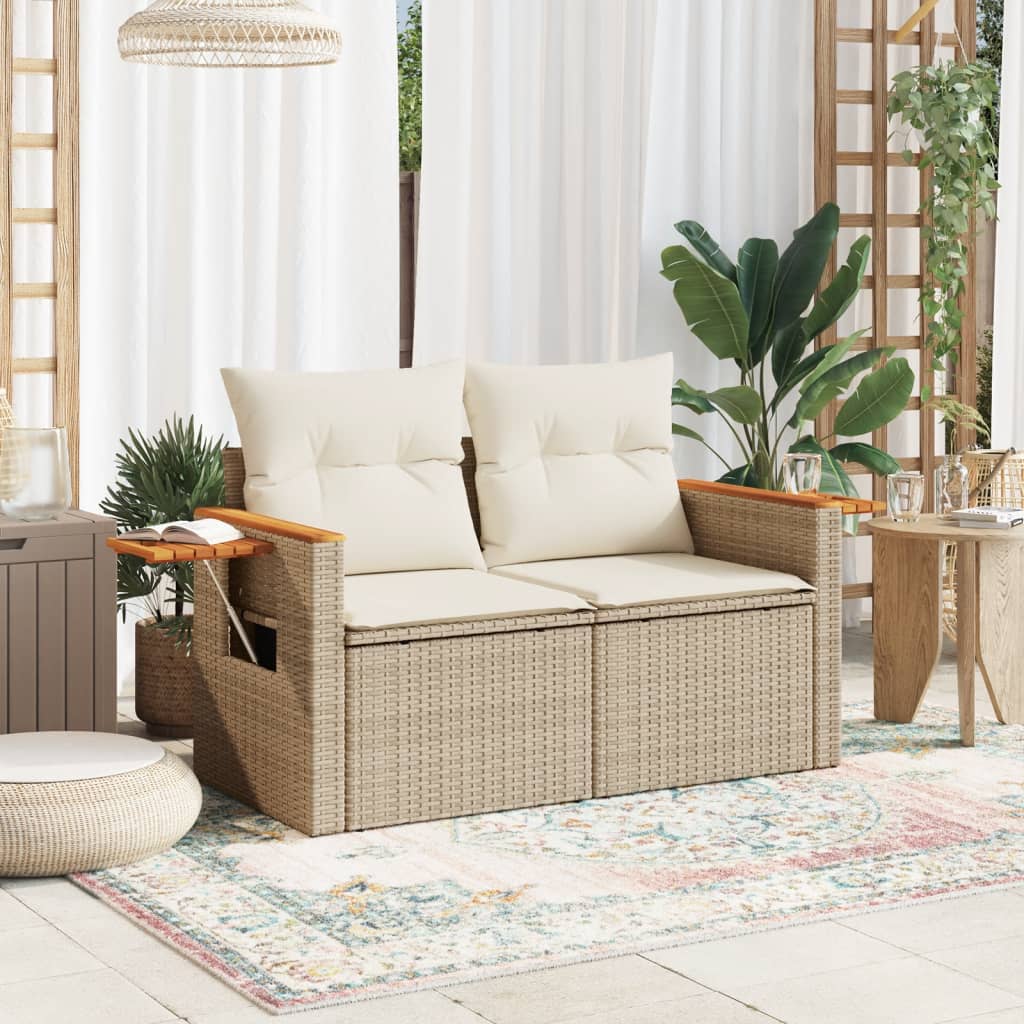 Garden Sofa with Cushions 2-Seater Beige Poly Rattan