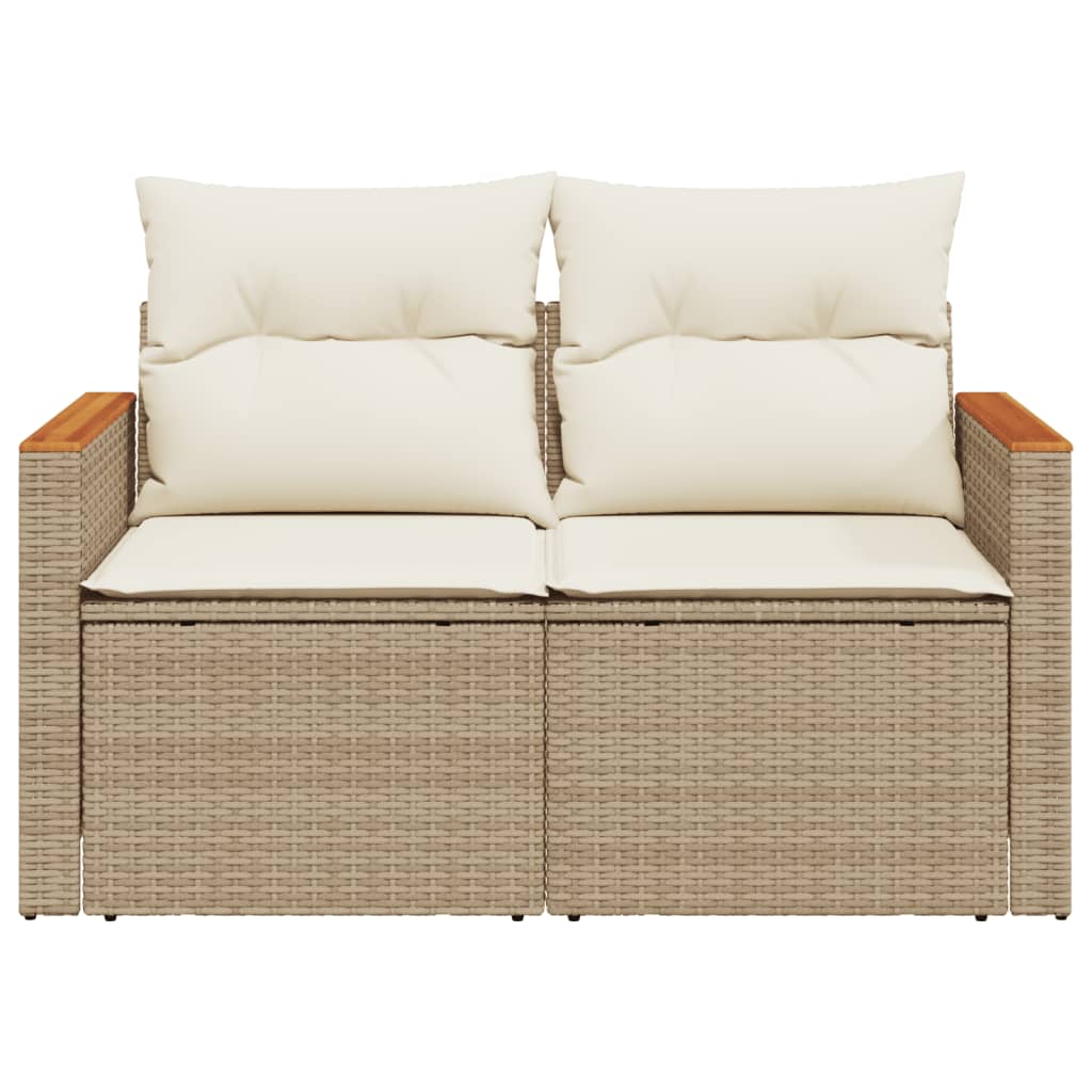 Garden Sofa with Cushions 2-Seater Beige Poly Rattan