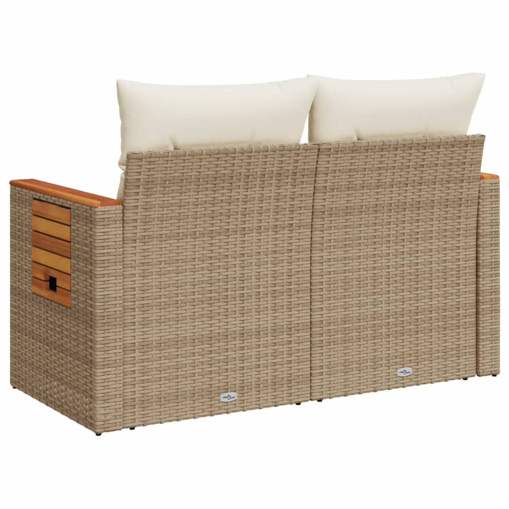 Garden Sofa with Cushions 2-Seater Beige Poly Rattan