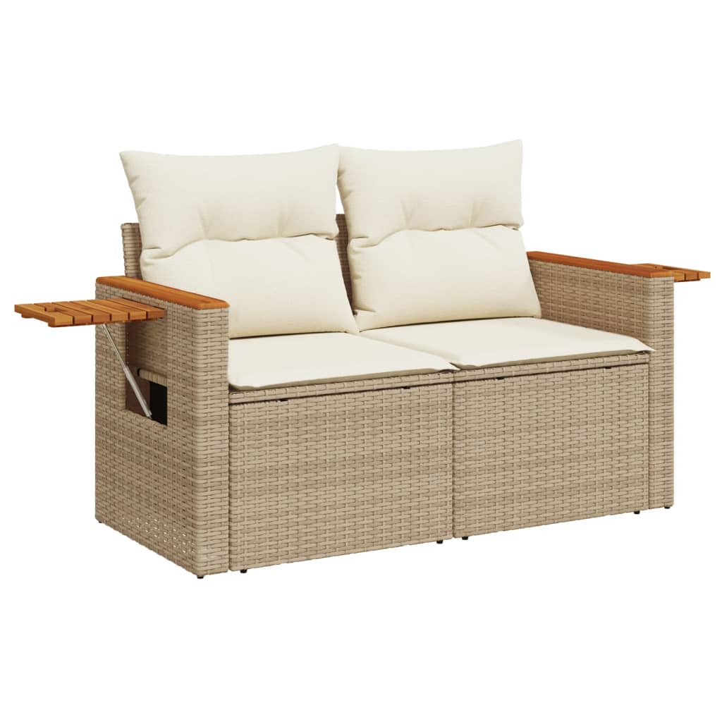 Garden Sofa with Cushions 2-Seater Beige Poly Rattan
