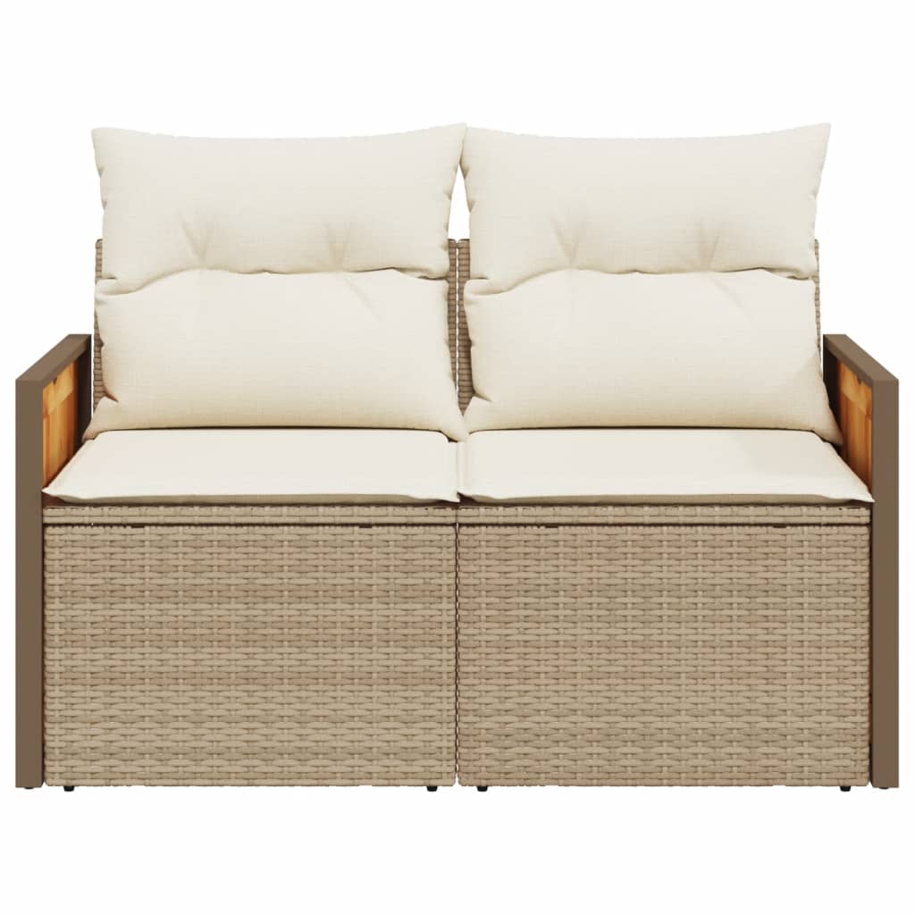 Garden Sofa with Cushions 2-Seater Beige Poly Rattan