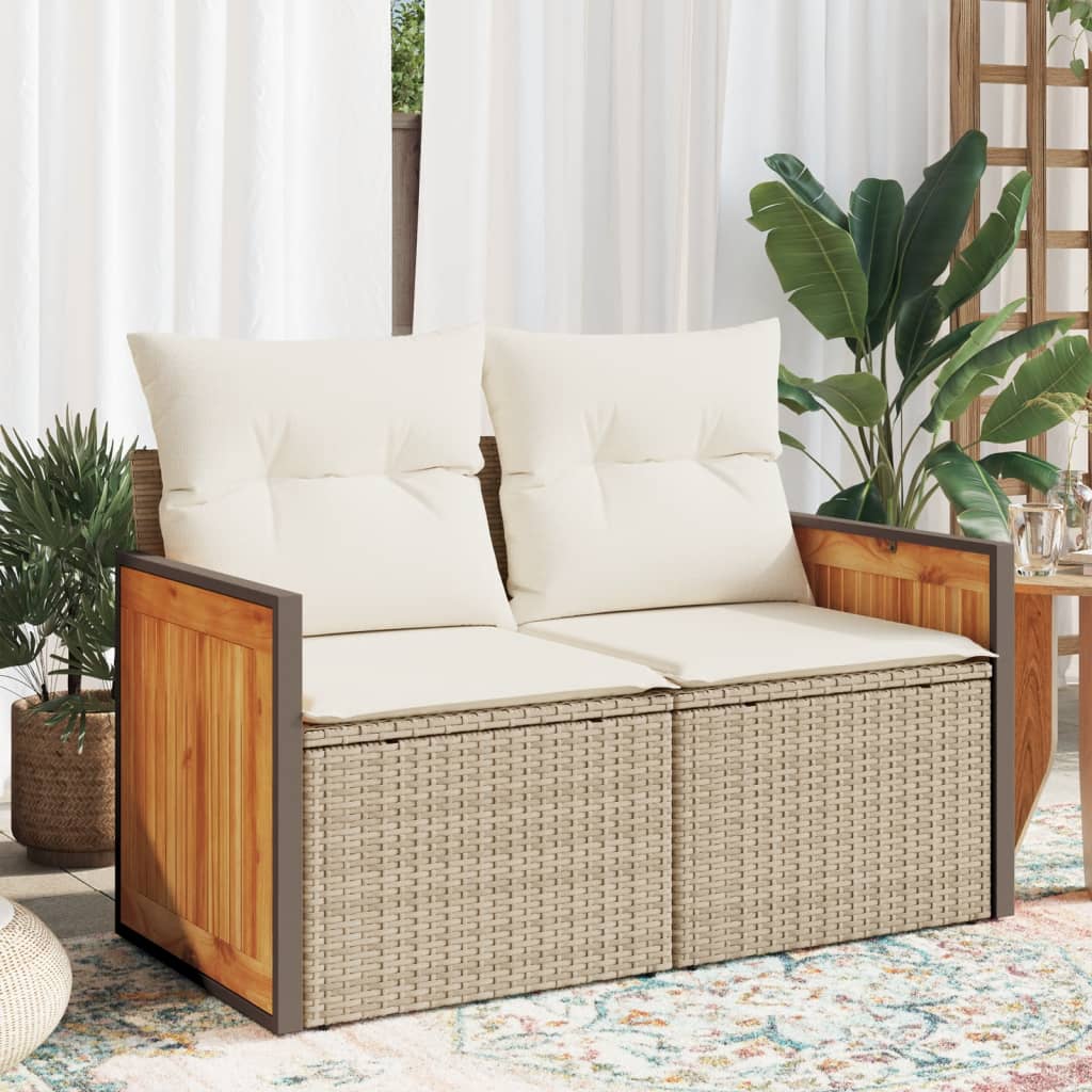 Garden Sofa with Cushions 2-Seater Beige Poly Rattan