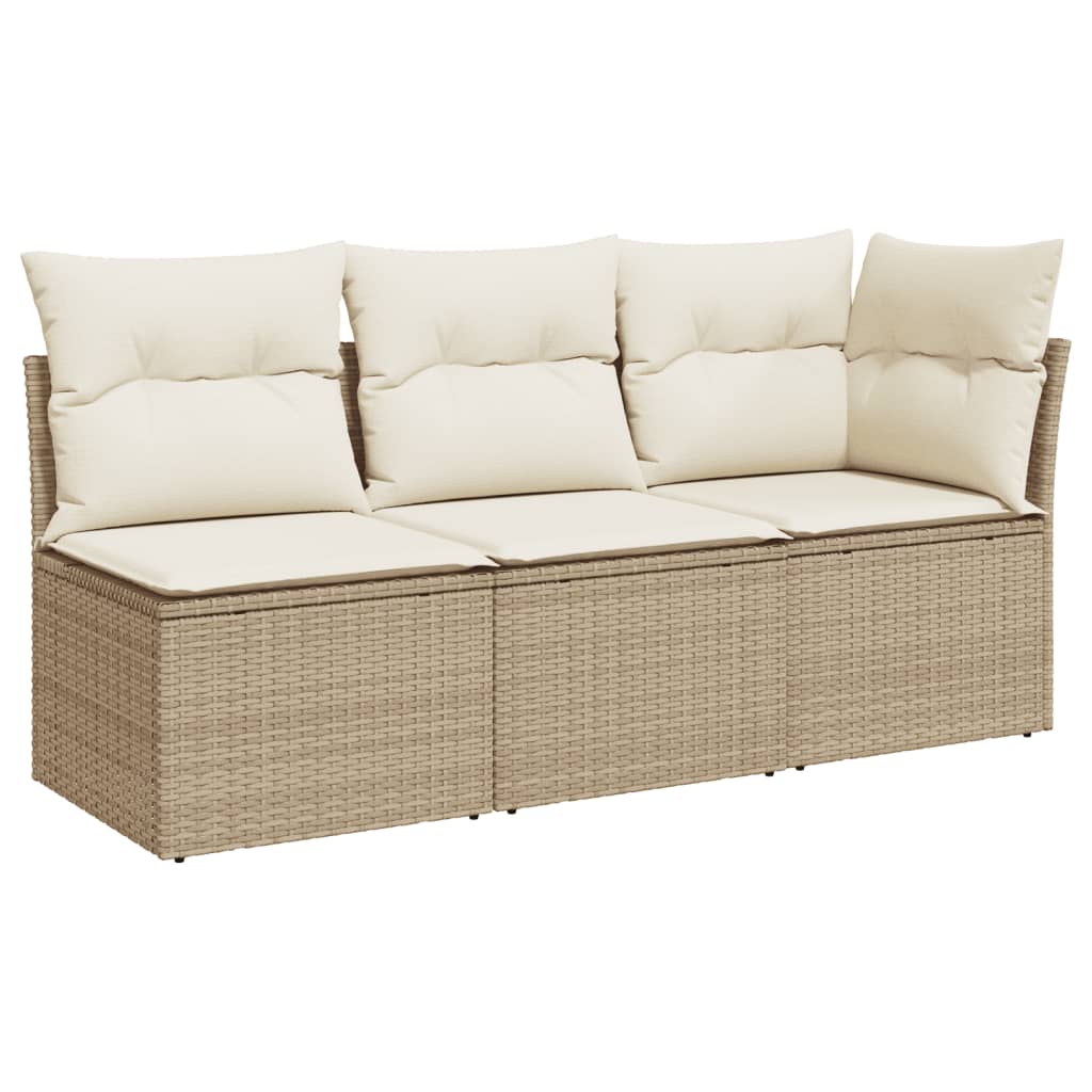 Garden Sofa with Cushions 3-Seater Beige Poly Rattan