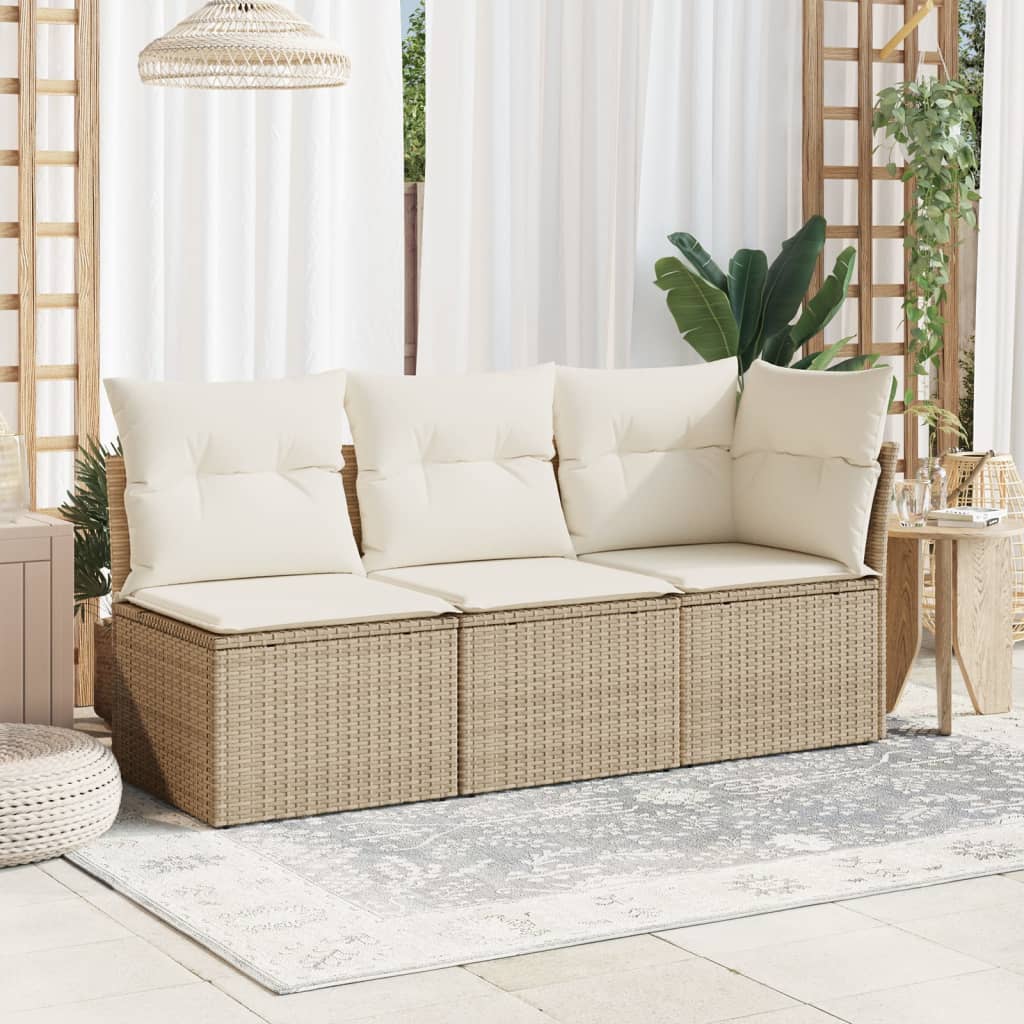 Garden Sofa with Cushions 3-Seater Beige Poly Rattan