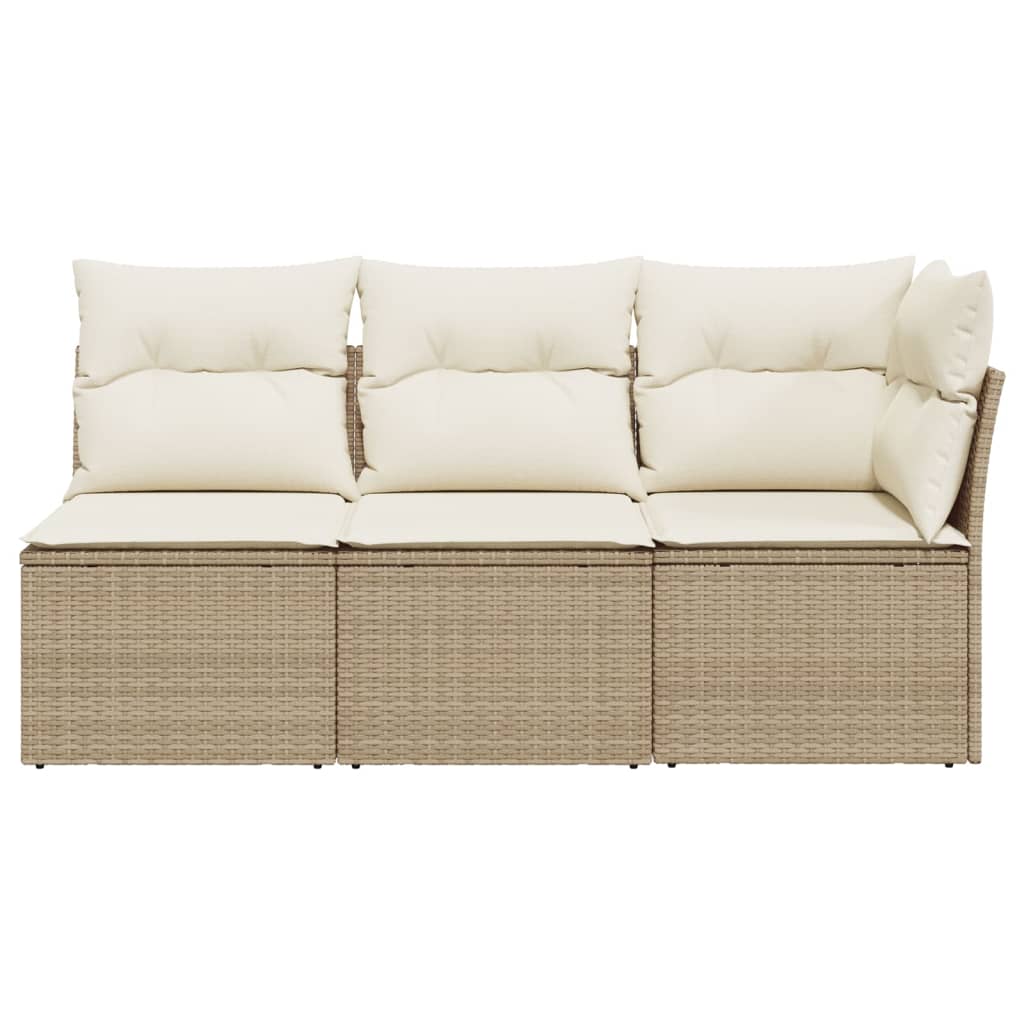 Garden Sofa with Cushions 3-Seater Beige Poly Rattan