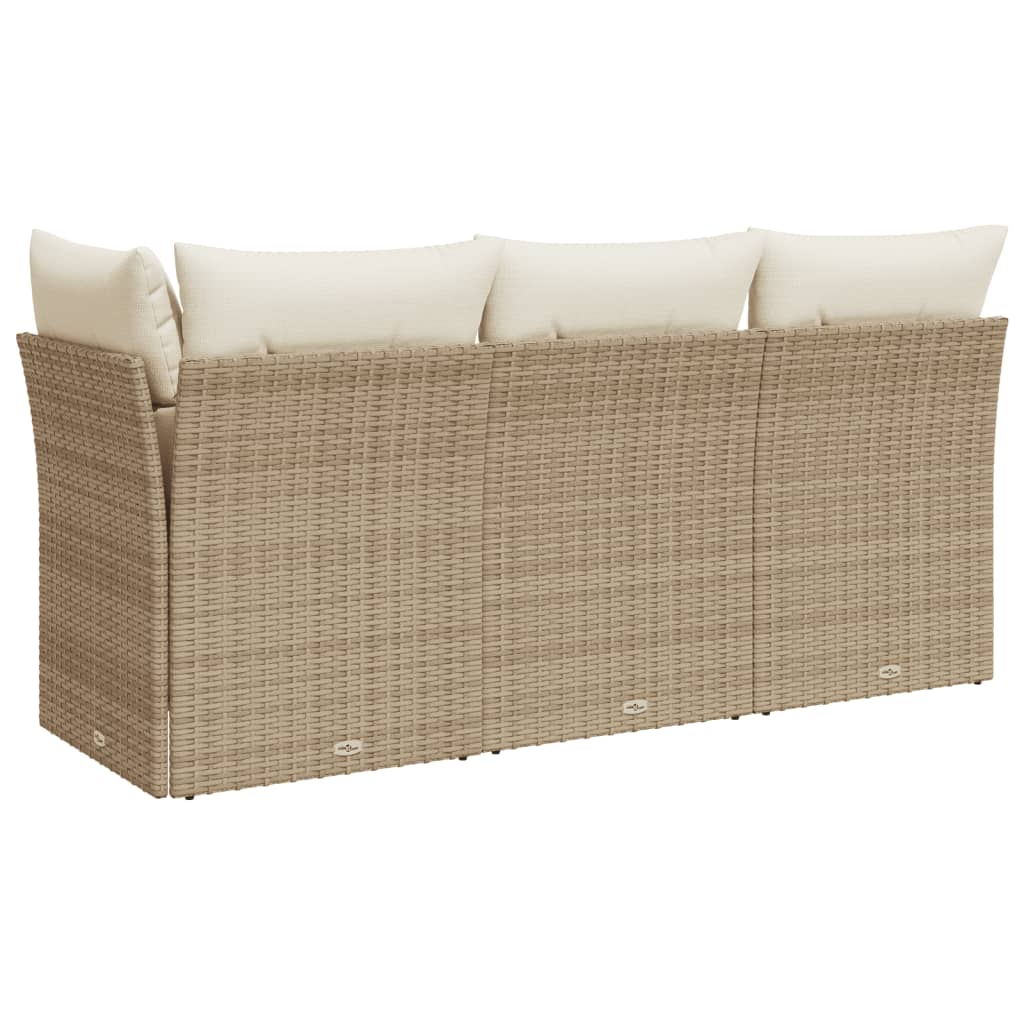 Garden Sofa with Cushions 3-Seater Beige Poly Rattan