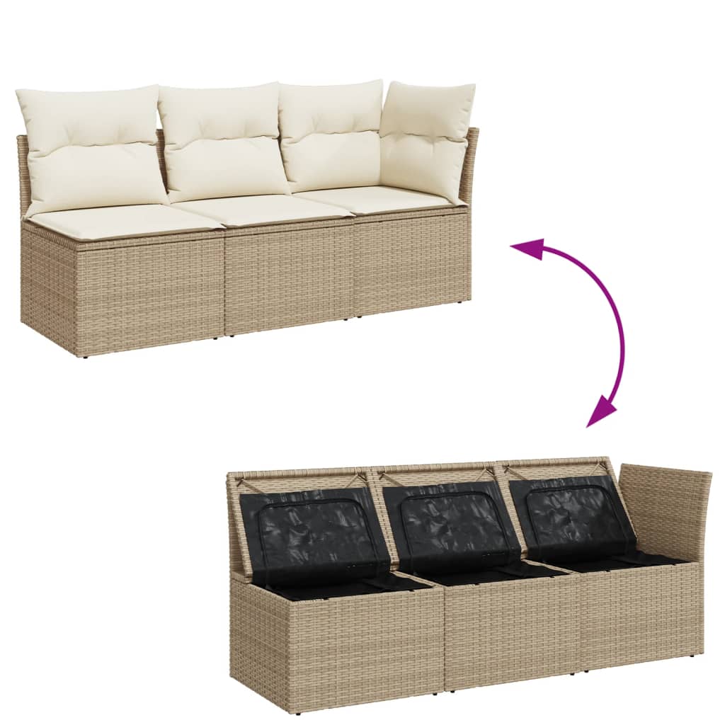 Garden Sofa with Cushions 3-Seater Beige Poly Rattan