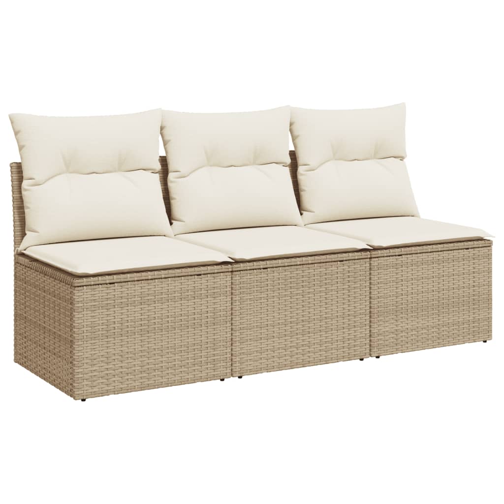 Garden Sofa with Cushions 3-Seater Beige Poly Rattan