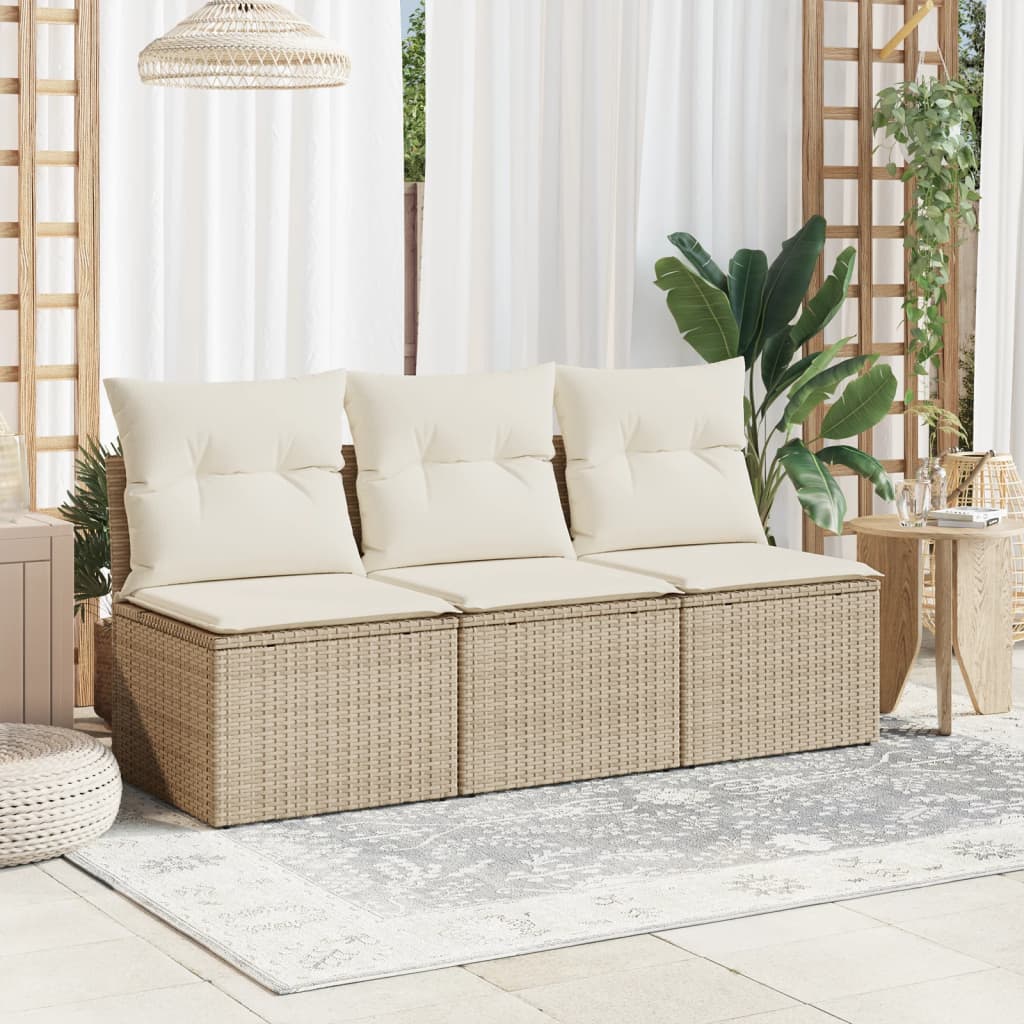 Garden Sofa with Cushions 3-Seater Beige Poly Rattan