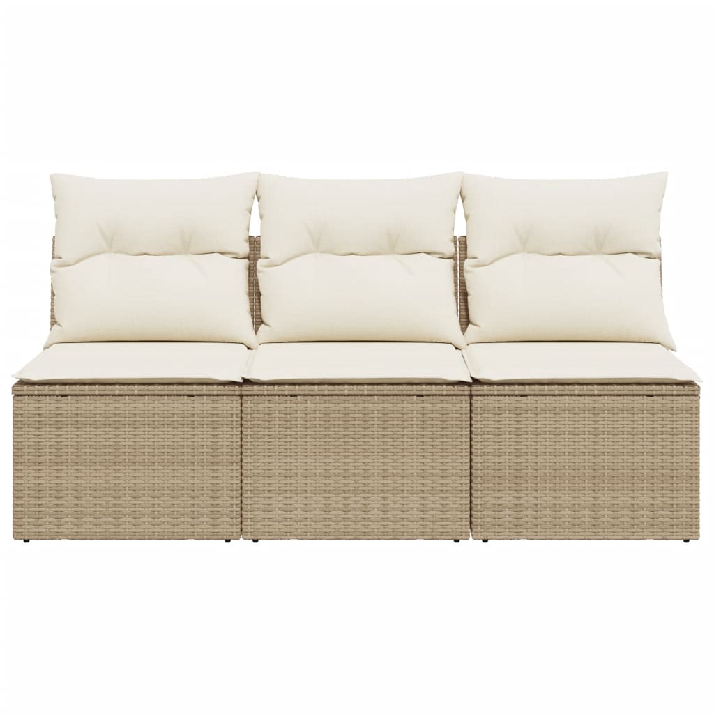 Garden Sofa with Cushions 3-Seater Beige Poly Rattan