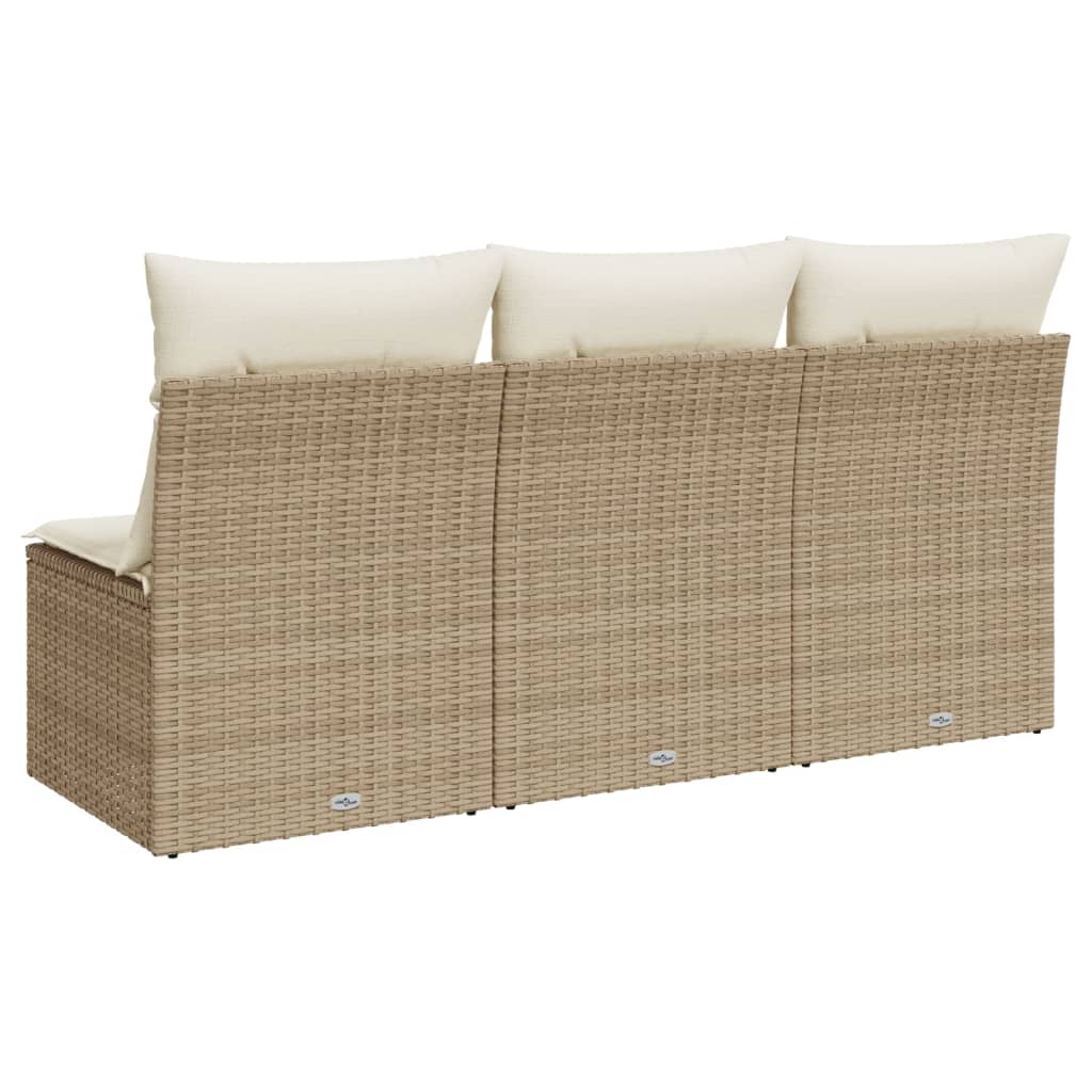 Garden Sofa with Cushions 3-Seater Beige Poly Rattan