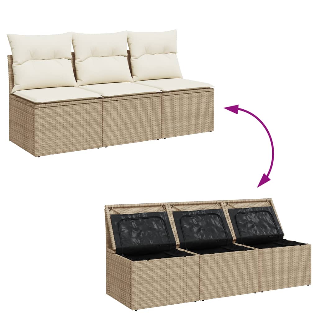 Garden Sofa with Cushions 3-Seater Beige Poly Rattan