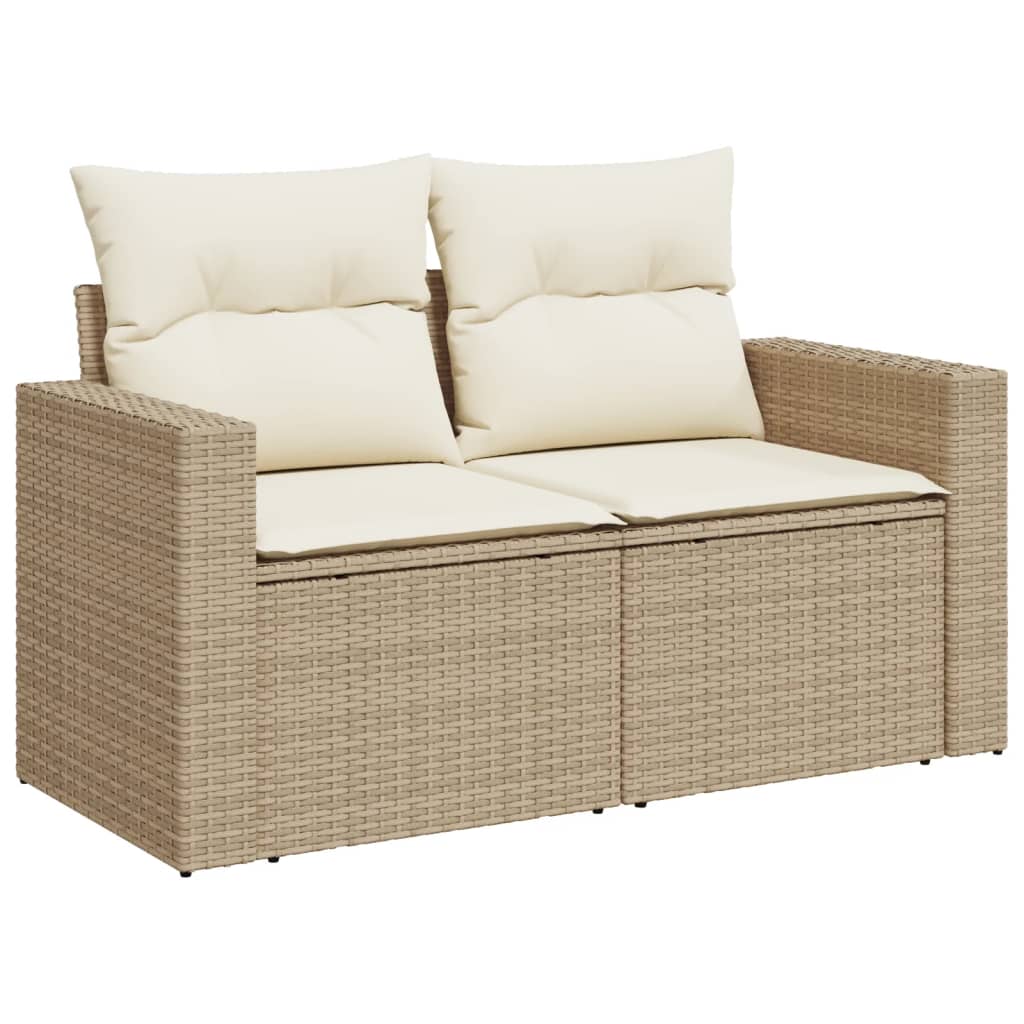 Garden Sofa with Cushions 2-Seater Beige Poly Rattan