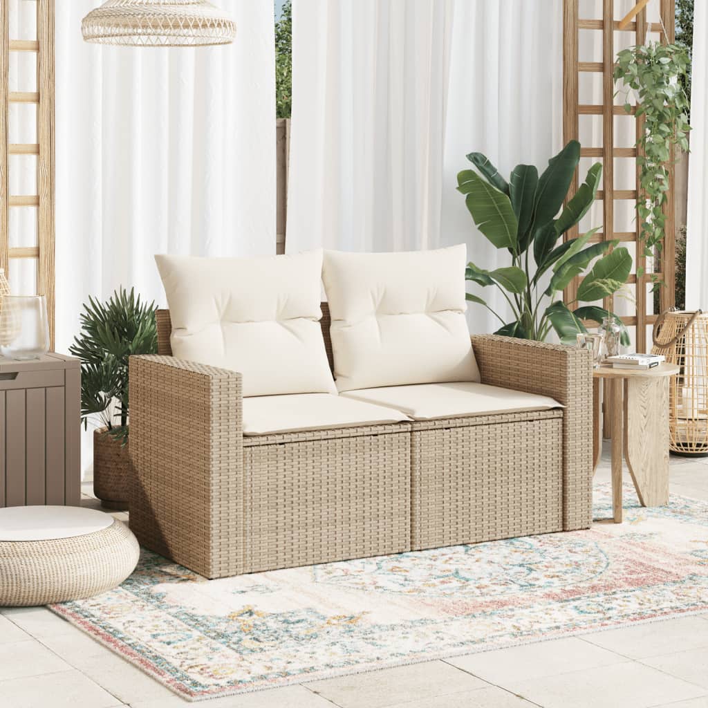 Garden Sofa with Cushions 2-Seater Beige Poly Rattan