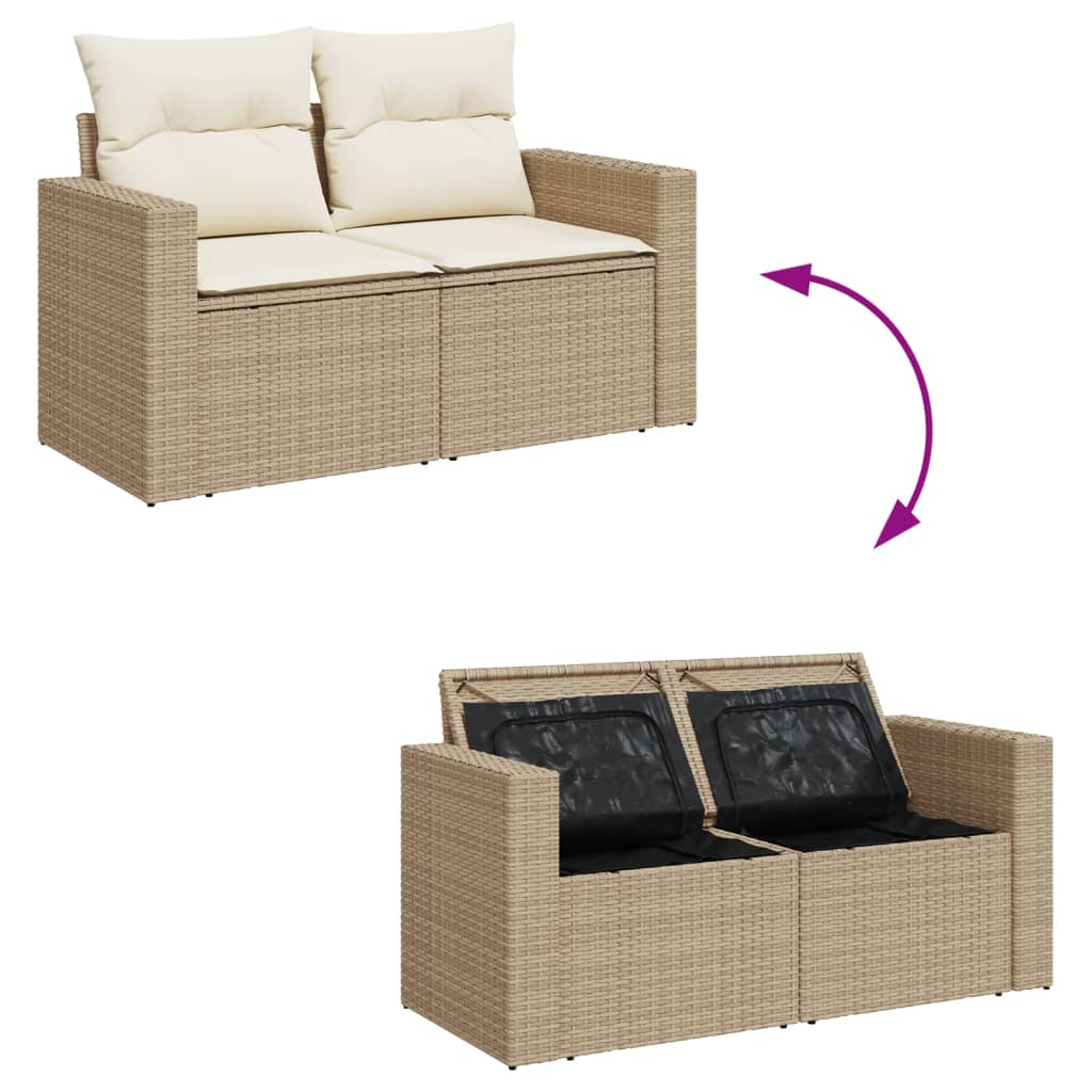 Garden Sofa with Cushions 2-Seater Beige Poly Rattan