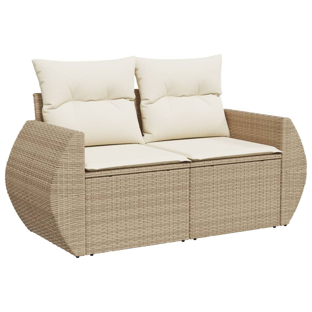 Garden Sofa with Cushions 2-Seater Beige Poly Rattan