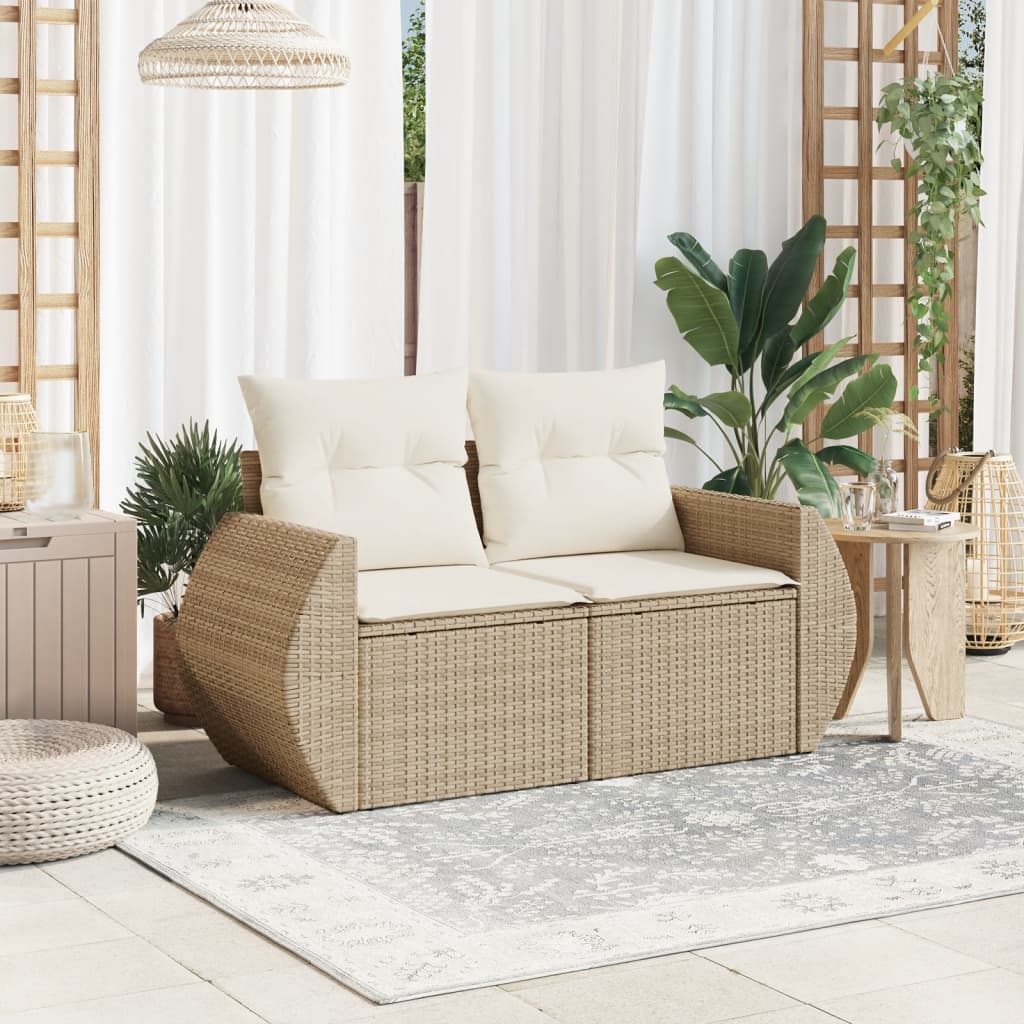 Garden Sofa with Cushions 2-Seater Beige Poly Rattan