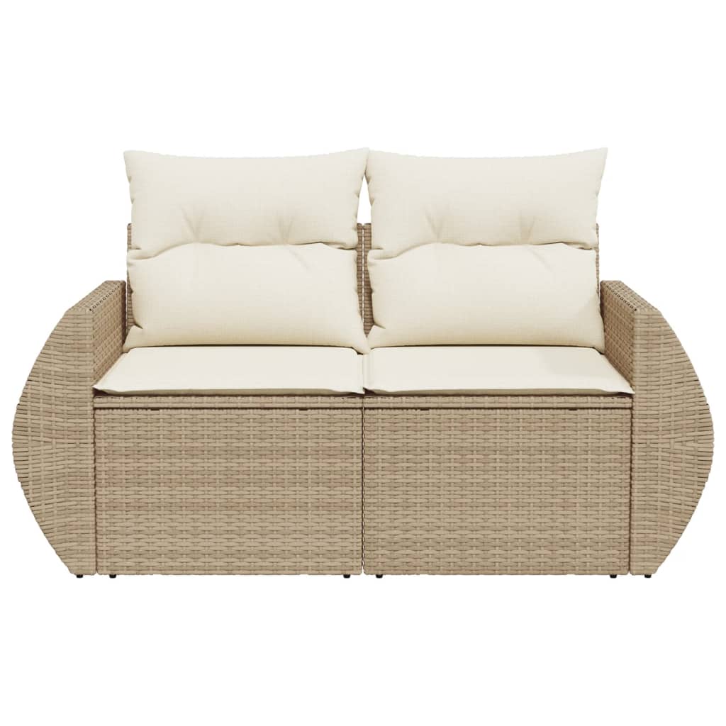 Garden Sofa with Cushions 2-Seater Beige Poly Rattan