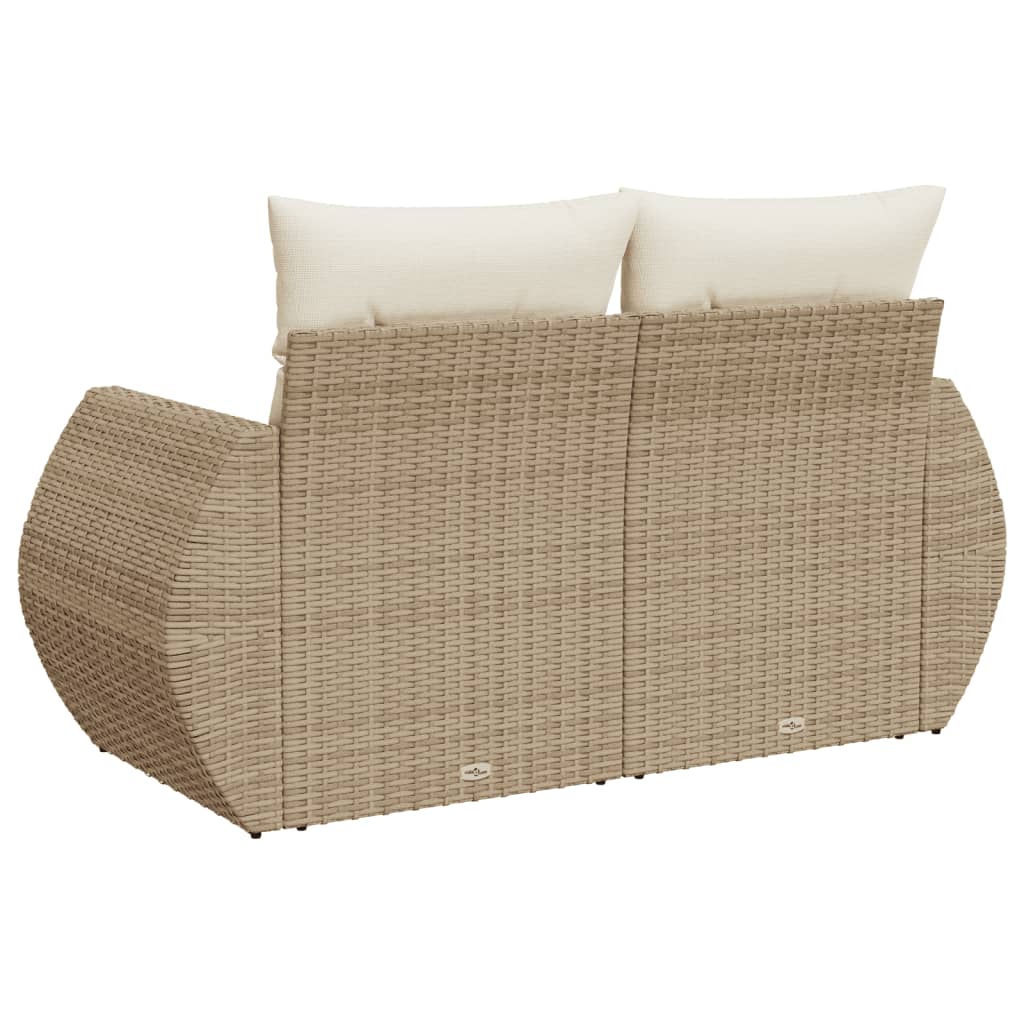 Garden Sofa with Cushions 2-Seater Beige Poly Rattan