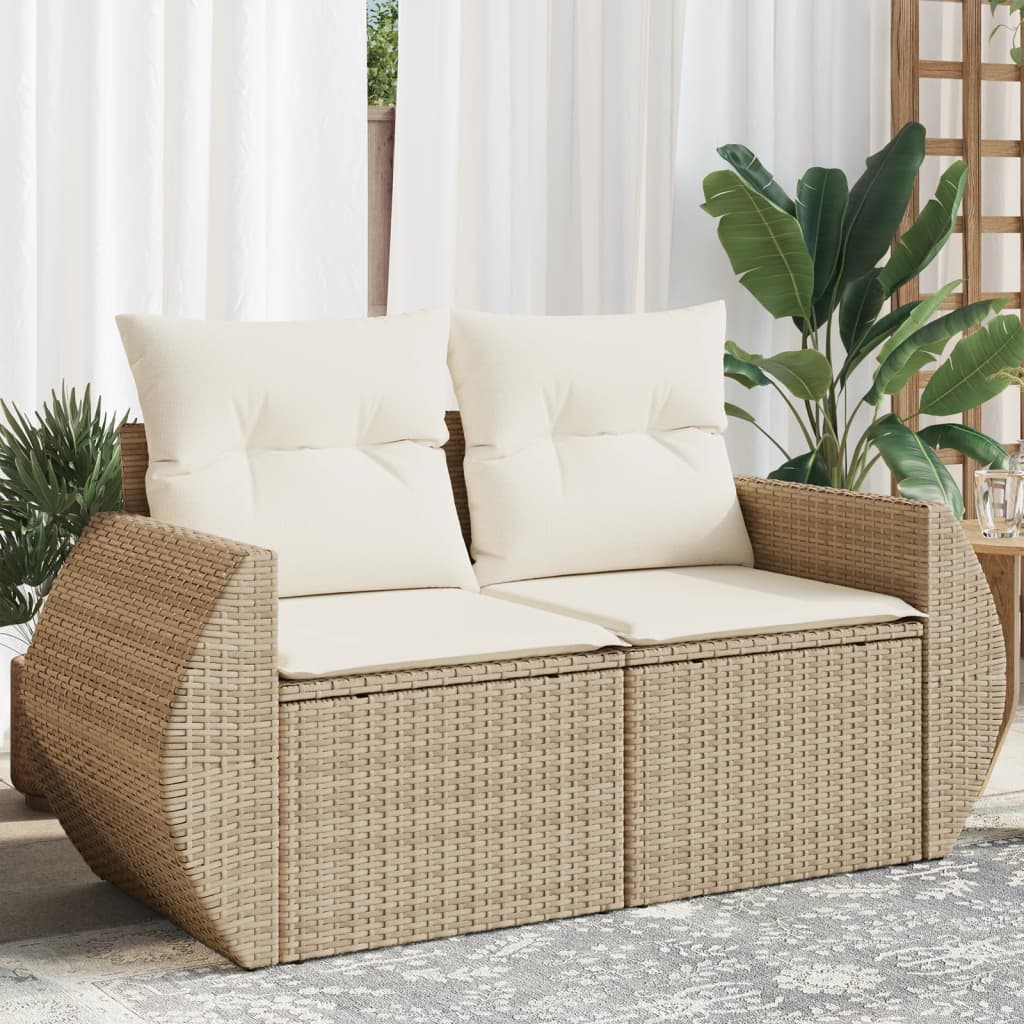 Garden Sofa with Cushions 2-Seater Beige Poly Rattan