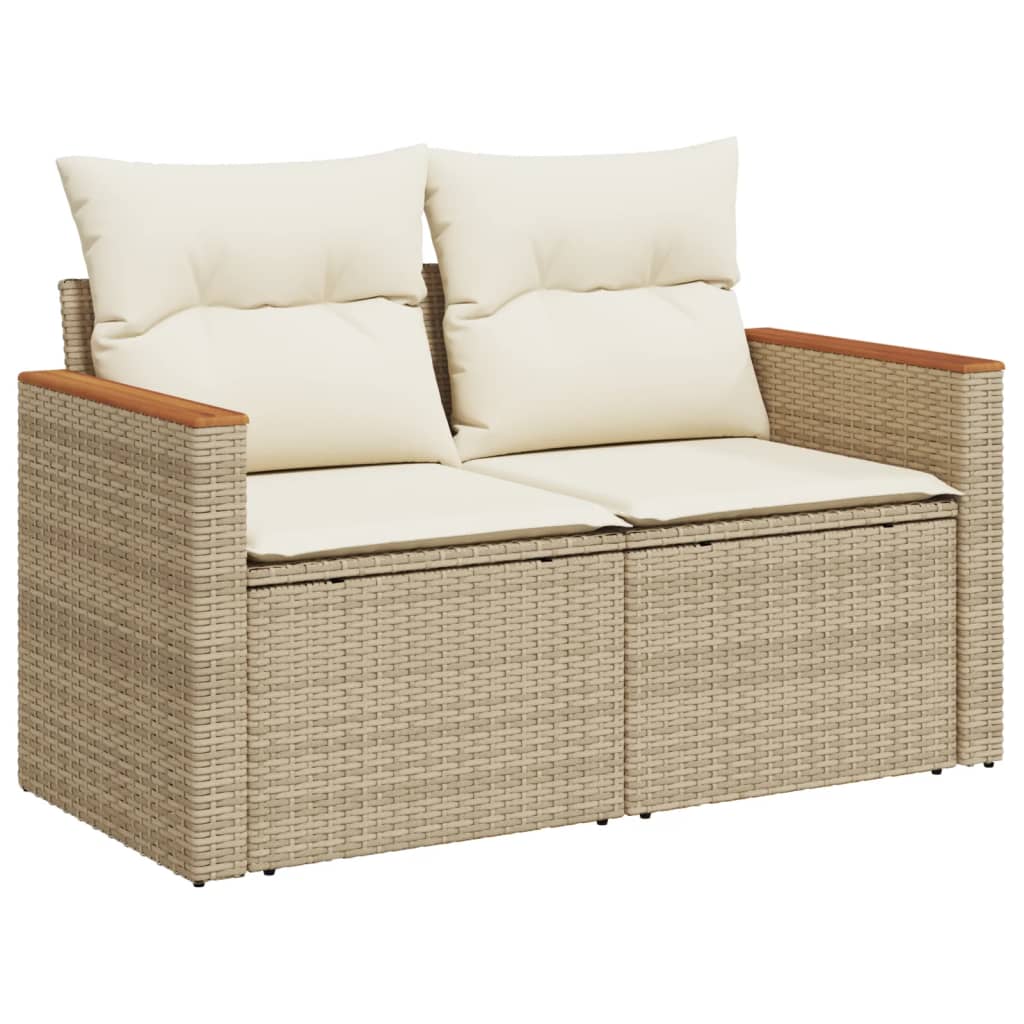 Garden Sofa with Cushions 2-Seater Beige Poly Rattan