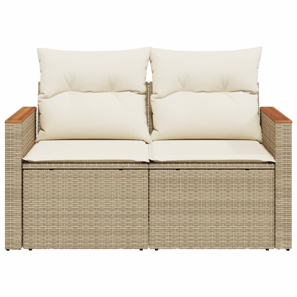 Garden Sofa with Cushions 2-Seater Beige Poly Rattan