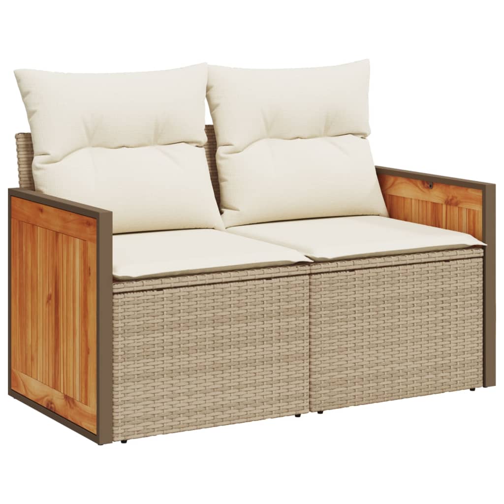 Garden Sofa with Cushions 2-Seater Beige Poly Rattan
