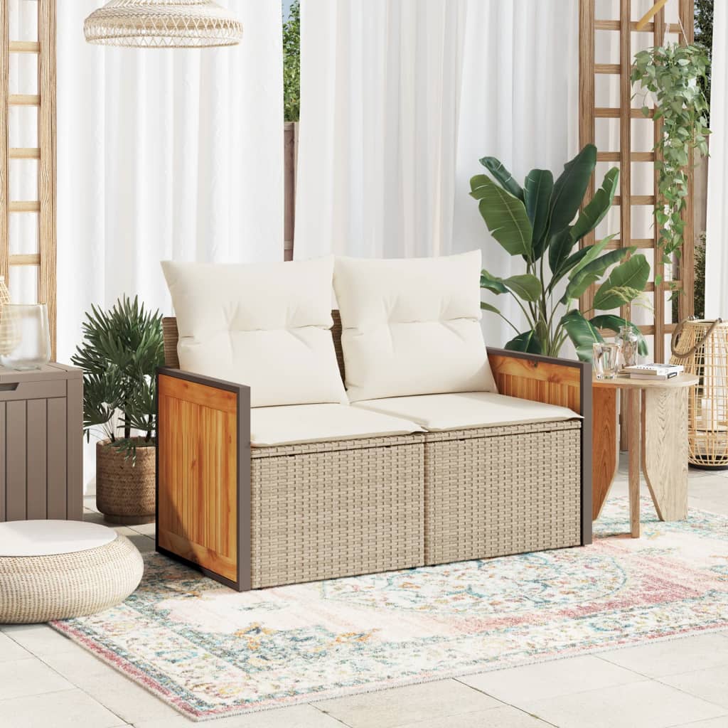 Garden Sofa with Cushions 2-Seater Beige Poly Rattan