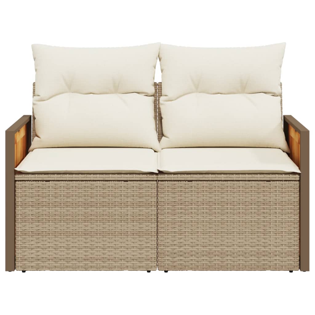 Garden Sofa with Cushions 2-Seater Beige Poly Rattan