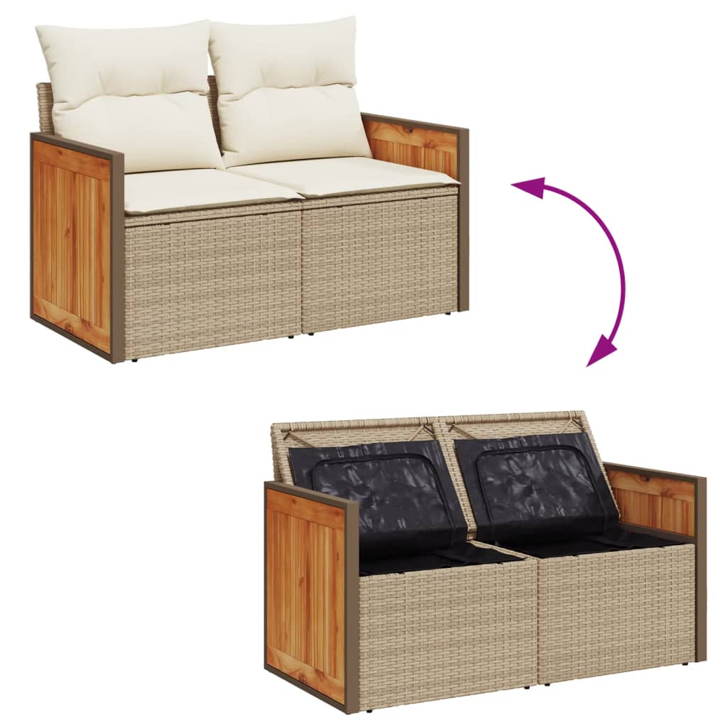 Garden Sofa with Cushions 2-Seater Beige Poly Rattan