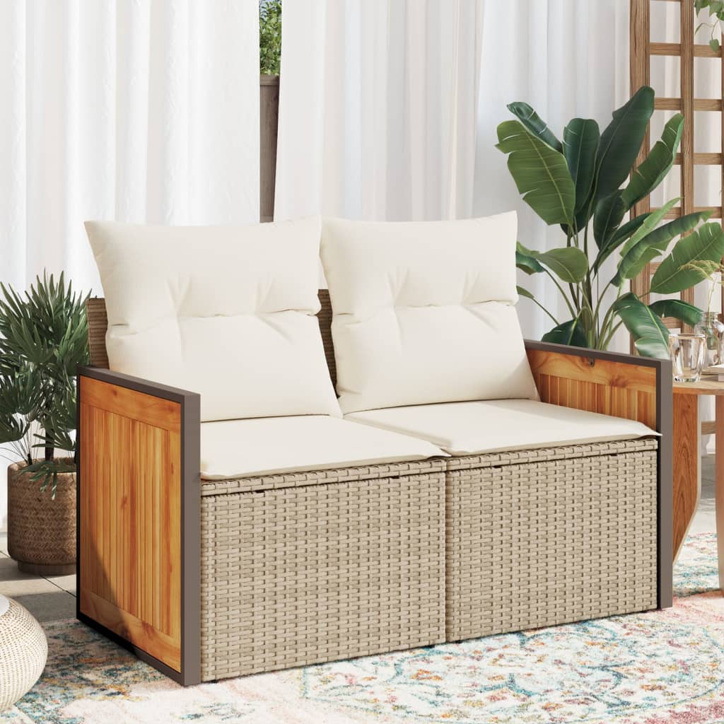 Garden Sofa with Cushions 2-Seater Beige Poly Rattan