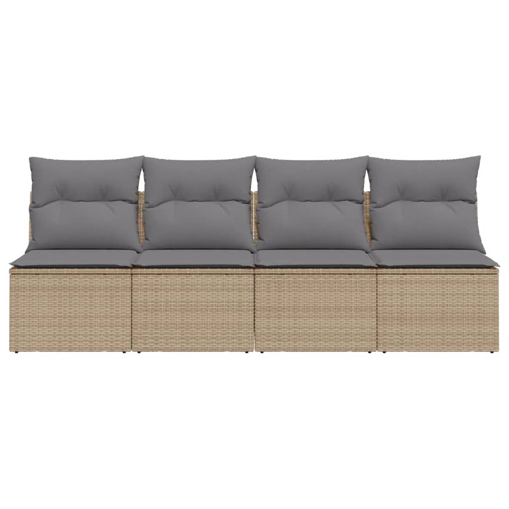 Garden Sofa with Cushions 4-Seater Beige Poly Rattan