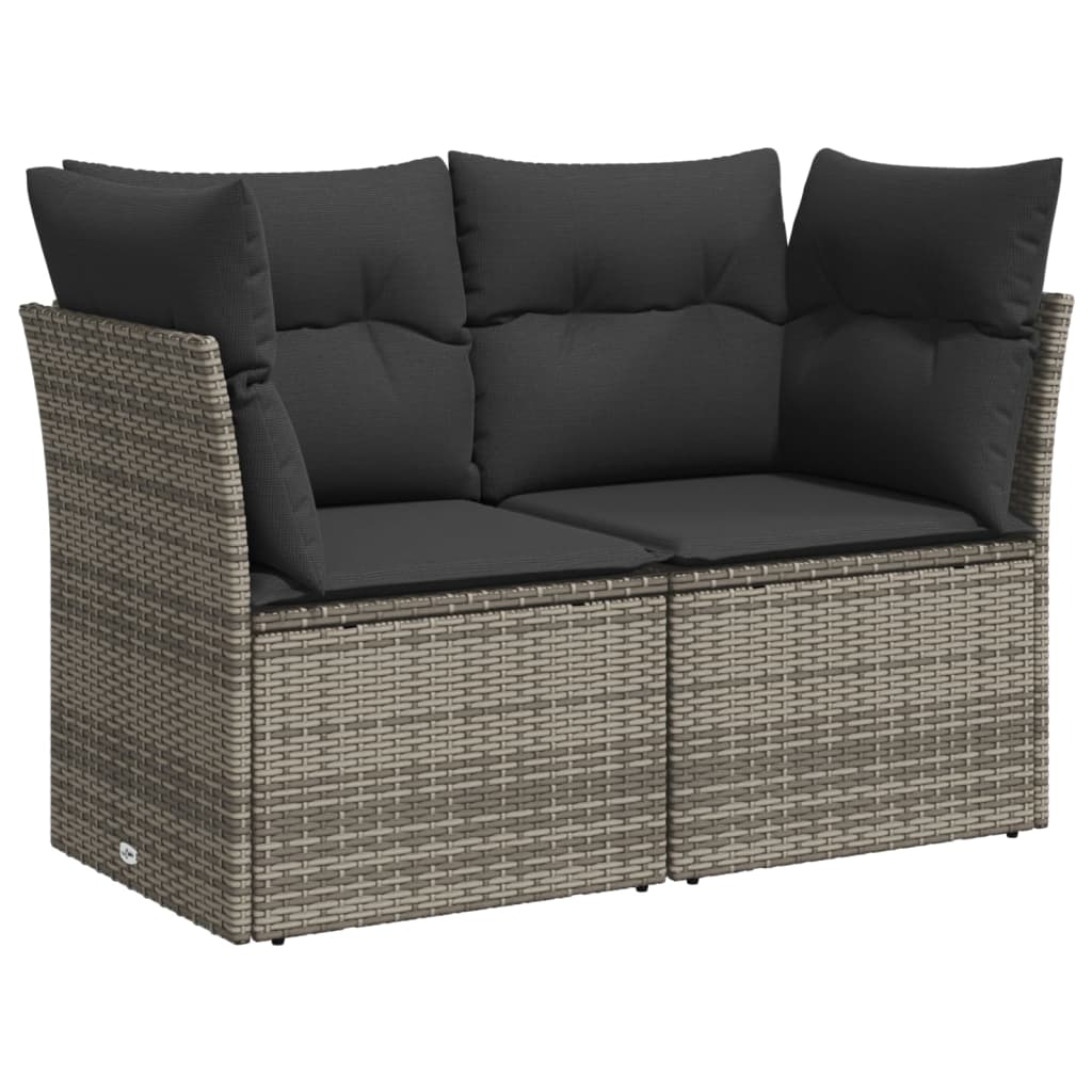 Garden Sofa 2-Seater with Cushions Grey Poly Rattan