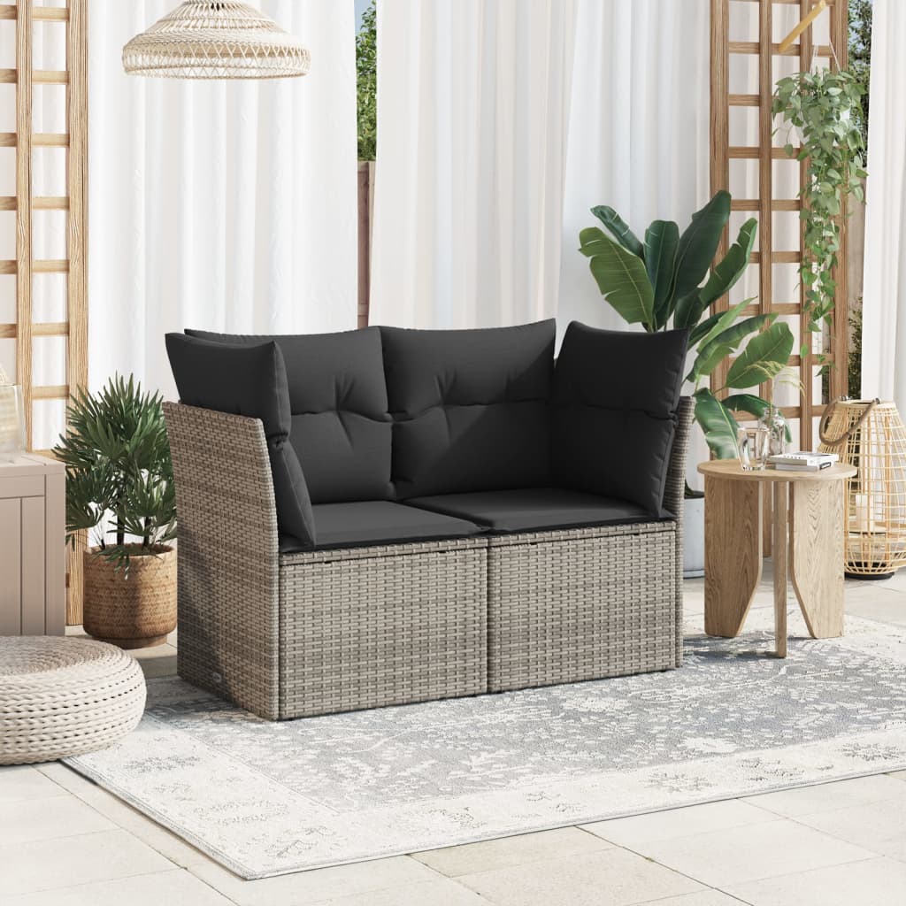 Garden Sofa 2-Seater with Cushions Grey Poly Rattan