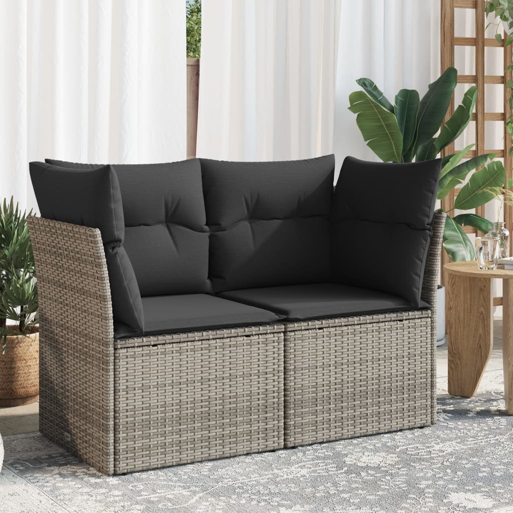 Garden Sofa 2-Seater with Cushions Grey Poly Rattan