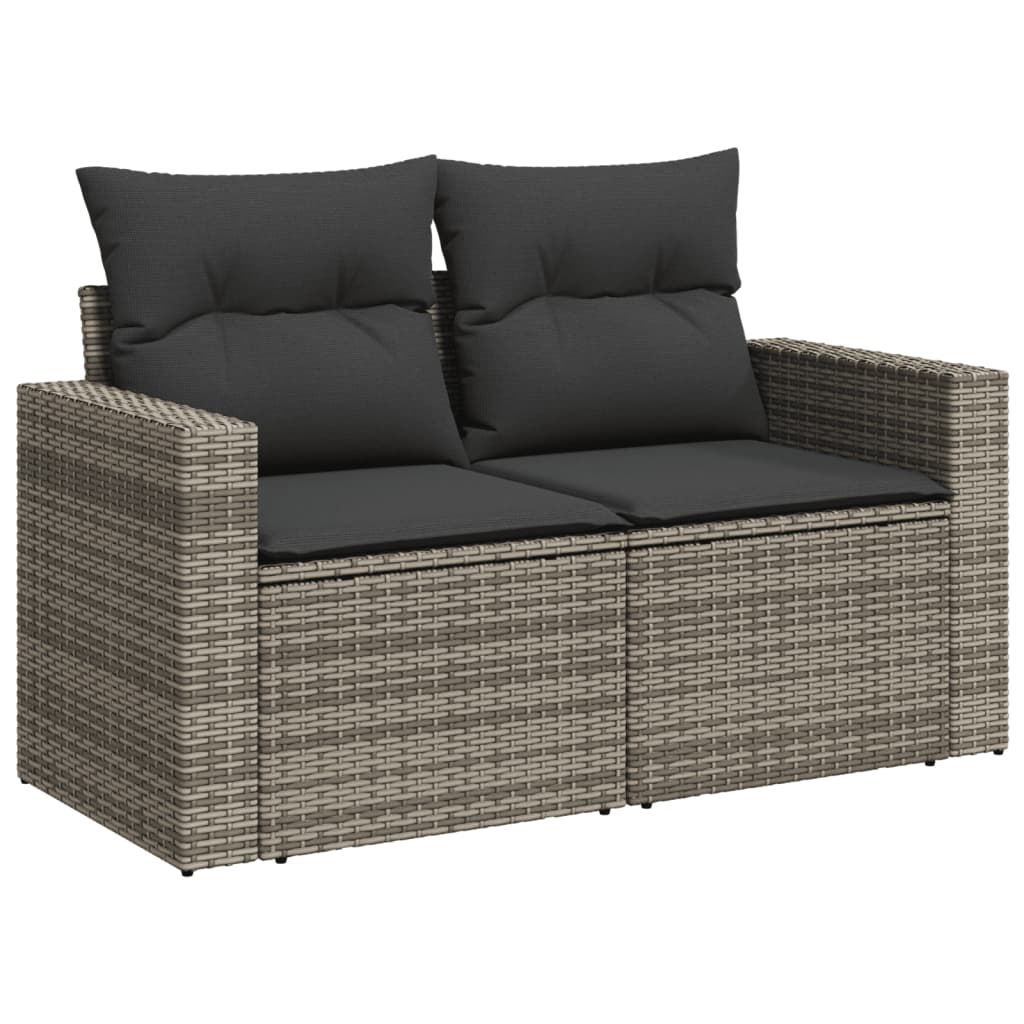 Garden Sofa 2-Seater with Cushions Grey Poly Rattan