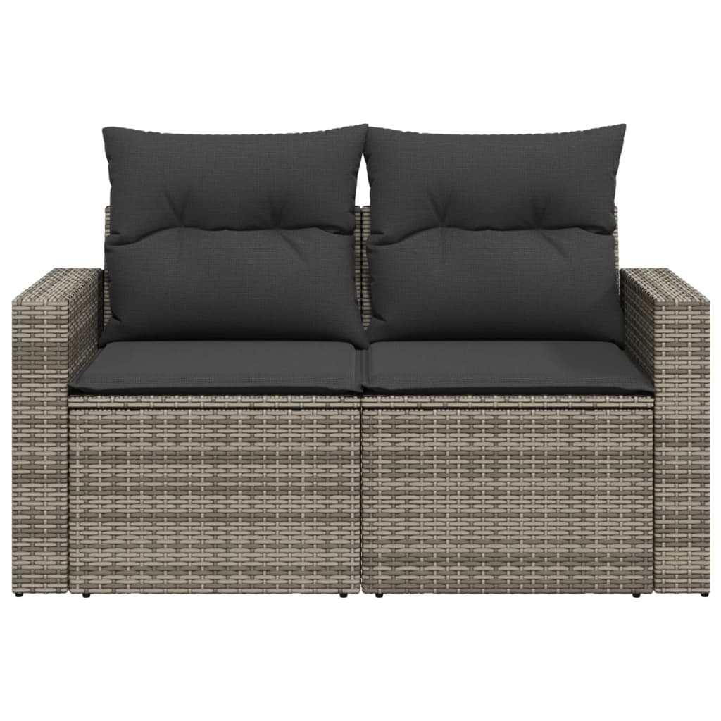 Garden Sofa 2-Seater with Cushions Grey Poly Rattan