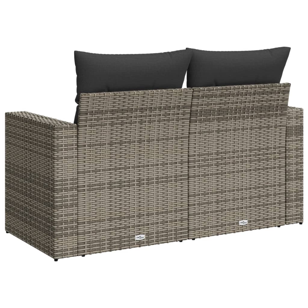 Garden Sofa 2-Seater with Cushions Grey Poly Rattan
