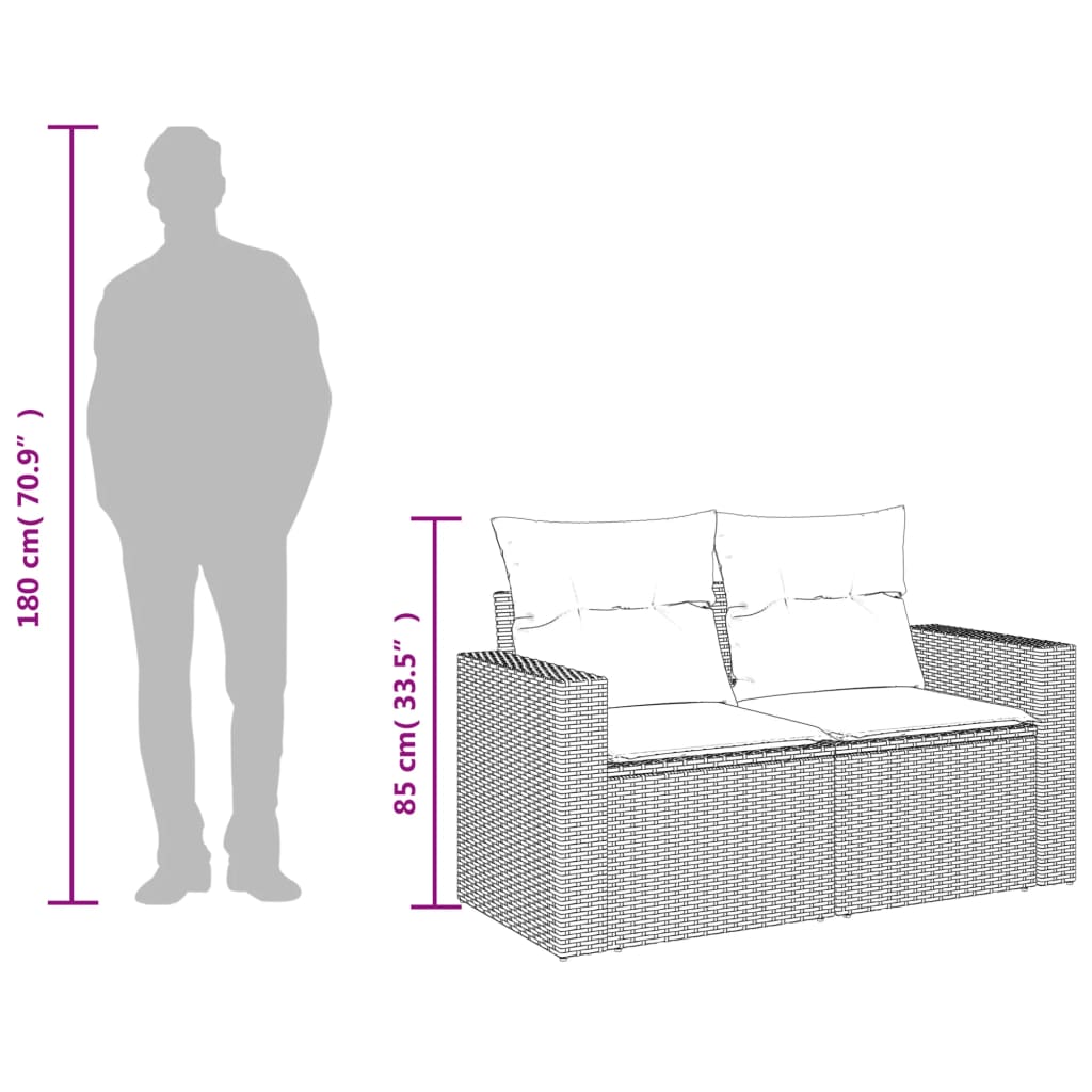 Garden Sofa 2-Seater with Cushions Grey Poly Rattan
