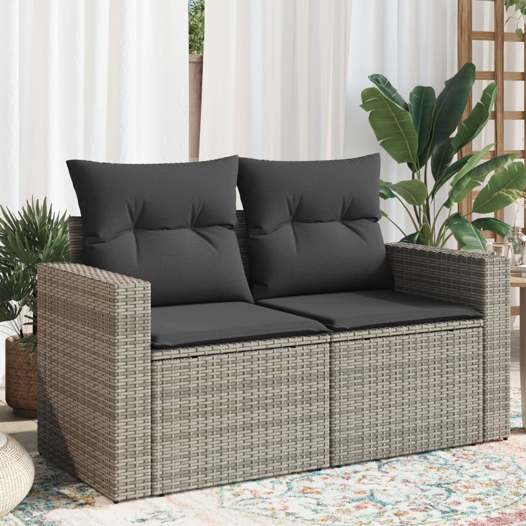 Garden Sofa 2-Seater with Cushions Grey Poly Rattan