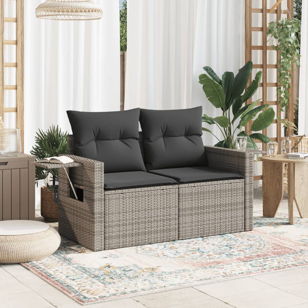 Garden Sofa 2-Seater with Cushions Grey Poly Rattan
